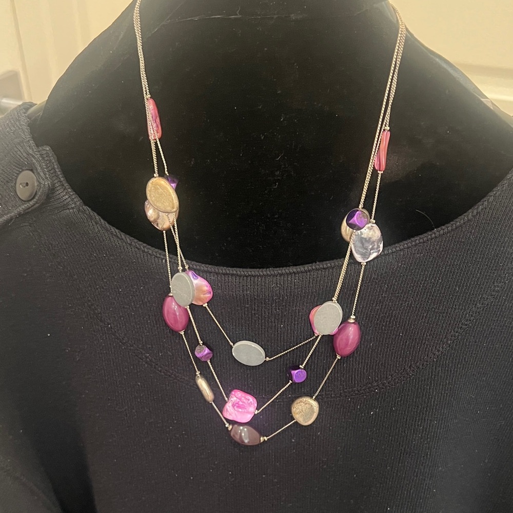 Multi-Strand Pink and Purple Bead Necklace